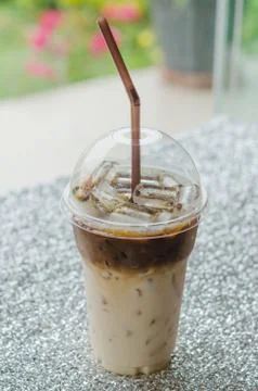 Iced coffee with straw Stock-Fotos