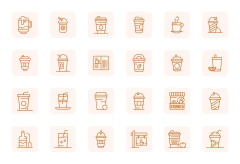 Iced Coffee Vector Graphics featuring 24 Regular Bold Outline PIXEL Perfect.. Illustrazione stock