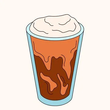 Iced cold brew coffee in line art style. Vector illustration isolated on a white Stock Illustration