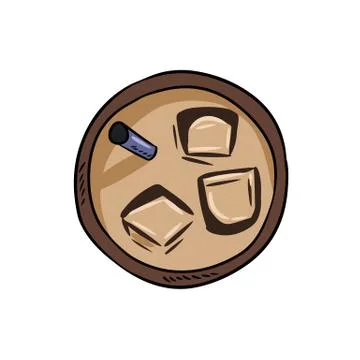 Iced cold drink cup of coffee or tea. Hand drawn cartoon style image Stock Illustration
