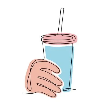 Iced drink continuous line vector illustration Stock Illustration