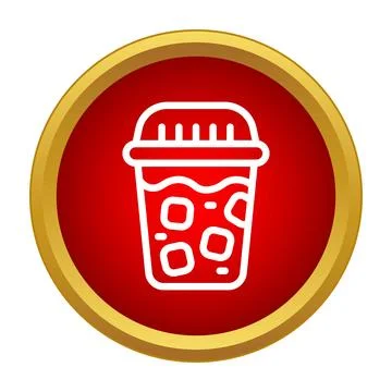 Iced drink cup icon on red button Stock Illustration