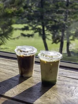 Iced drink in plastic container Stockfoto's