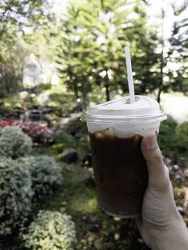 Iced drink in plastic container Stock Photos