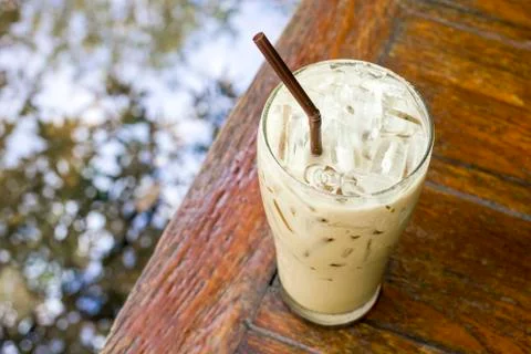 Iced Latte coffee on table close up Stock Photos