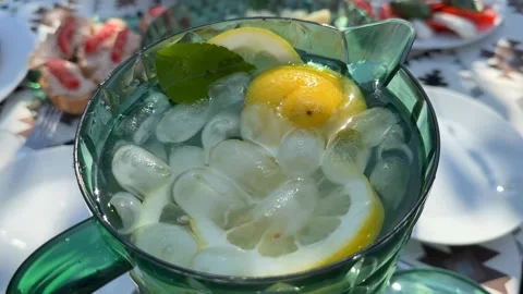 Iced Lemon Water Stock Footage 313656337