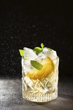 Iced lemonade with mint leaves Stock Photos