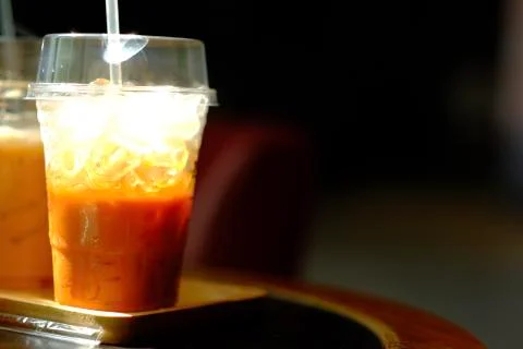 Iced milk tea on the table Stock-Fotos