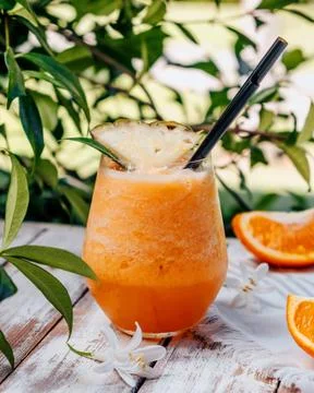 Iced orange fresh on the table Stock Photos