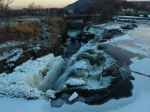 Iced over waterfall in evening, New Jersey Stock Photos