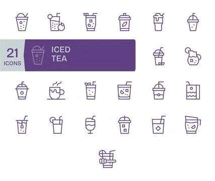 Iced Tea 256x256 Vector Icon Pack with 25 Regular Line Detail Enhanced Elemen Stock Illustration