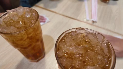 Iced Tea Beverages on Restaurant Table in Bangkok Stock Footage 342886623