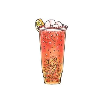 Iced tea drink with ice cubes and lemon slice topping Stock-Illustration