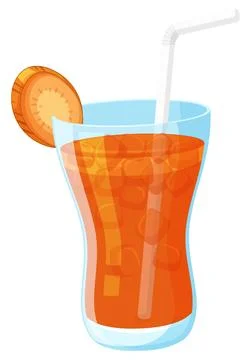 Iced Tea Glass with Lemon Slice and Straw Stock Illustration