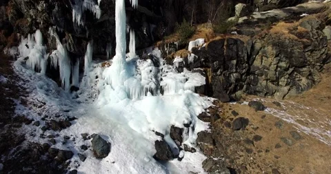 Icefall - Stalactite - Aerial view Stock Footage 67652676