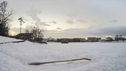 Icehole on pond in winter timelapse 動画素材 79814852