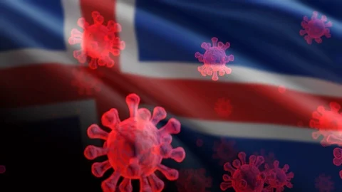 Iceland 3D Flag With Virus Floating Animation Closeup (3D Rendering) Stock Footage 126824338
