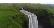 Iceland Aerial Drone Video Of Waterfall Skogafoss In Icelandic Nature Stock Footage