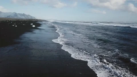 Iceland Aerial View Of Ocean Waves And Diamond Beach 5 Stock Footage 87253256