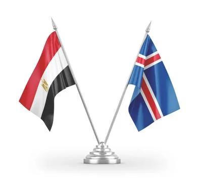 Iceland and Egypt table flags isolated on white 3D rendering Stock Illustration