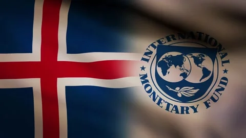 Iceland and IMF waving flag Stock Footage 245351807