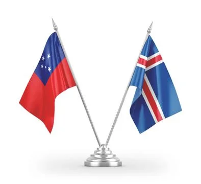 Iceland and Samoa table flags isolated on white 3D rendering Stock Illustration