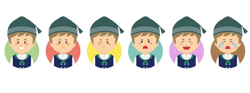 Iceland Avatar with Various Expression Stock Illustration