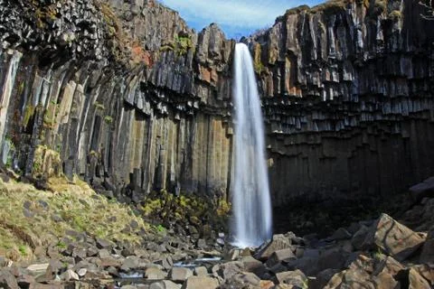 Iceland basalt column waterfall Stock Photos