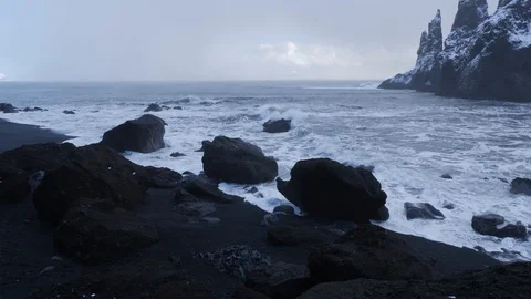 Iceland Basalt Rock Formations Trolls Toes In Iceland Black Sand Beach 3 Stock-Footage 87246992