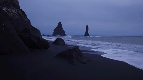 Iceland BeachWavesandStoneFormations 001 Stock Footage 88838817
