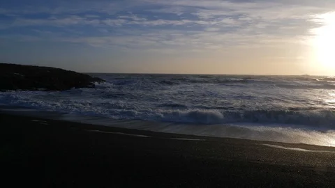 Iceland Beautiful Black Sand Beach Ocean Shoreline On Sunny Day 3 Video stock 87477953
