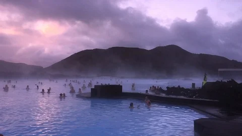 Iceland Blue Lagoon During Sunset Time Stock Footage