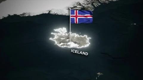 Iceland Border Map Animation with Waving of Iceland National Flag on World Map Video stock 330960508