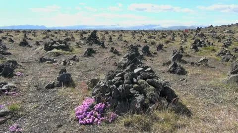 Iceland cairns in southern Iceland Stock Footage