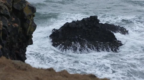 Iceland Cliff Waves Stock Footage 50544185
