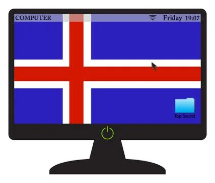 Iceland Computer Screen With On Button.eps Stock Illustration