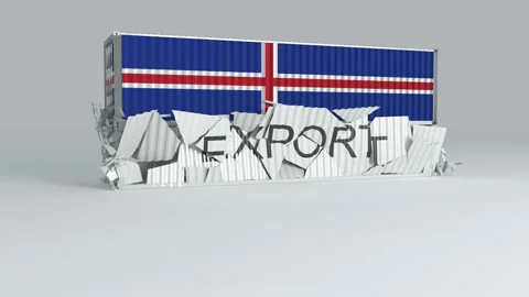 Iceland container with the flag falls on top of a container labeled EXPORT Stock Footage 124594850