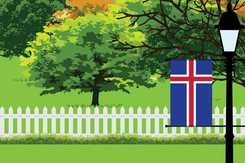 Iceland Day Trees Lamp Vector Illustration Stock-Illustration