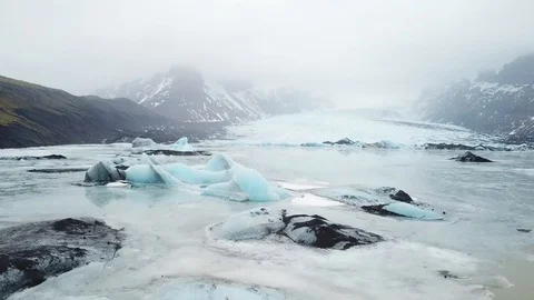 Iceland - Drone Aerial footage of Kviárjökull glacial lagoon (1/2) Stock Footage
