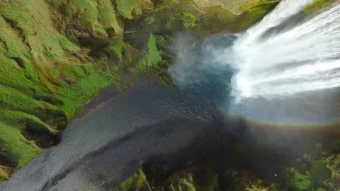 Iceland Drone Waterfall with Rainbow