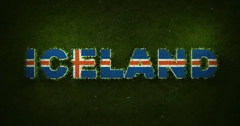 Iceland flag is appearing while green grasses are growing in a sports field. Stock Footage 101745284