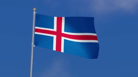 Iceland flag attached to a pole and flying in the wind CG Video stock 136678486