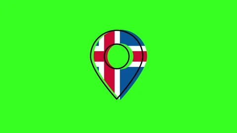 Iceland flag bouncing location pin on green screen Stock Footage 317694164
