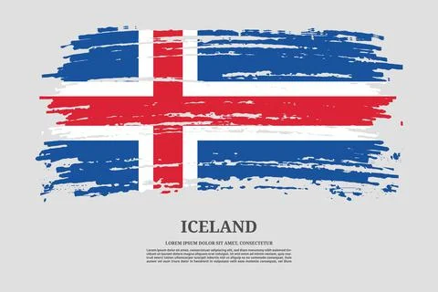 Iceland flag with brush stroke effect and information text poster, vector Stock Illustration