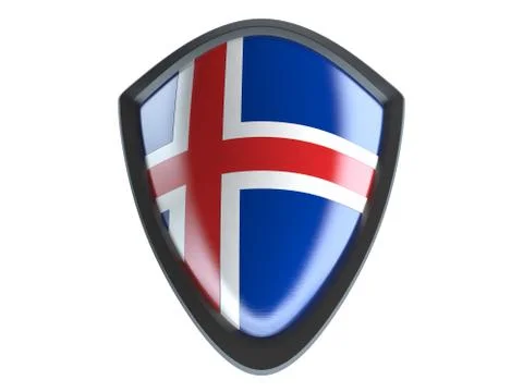 Iceland flag on metal shield isolate on white background. 스톡 일러스트