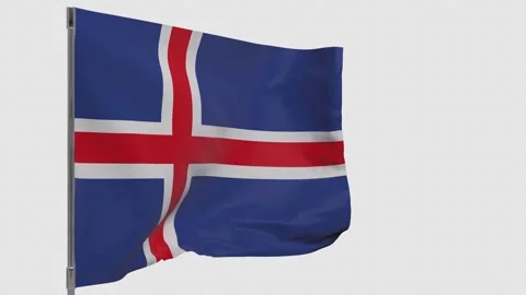 Iceland flag on pole Stock Footage 148358072