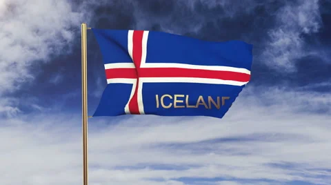 Iceland flag with title waving in the wind. Looping sun rises style.  Animation Stock Footage 47973368