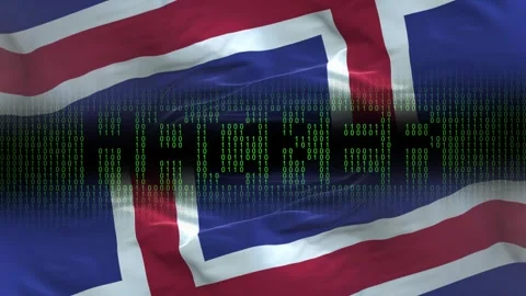 Iceland flag - Waving flag on matrix binary code background Stock Footage 321420084