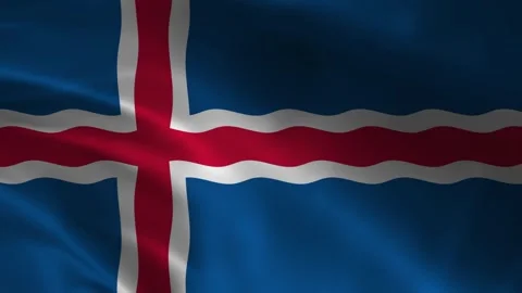 Iceland flag waving red white blue Nordic cross fabric close up 库存影片 335560447