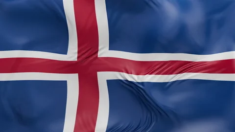 Iceland flag waving Seamless silk flag 3d animation slow motion Looping Stock Footage 337950764
